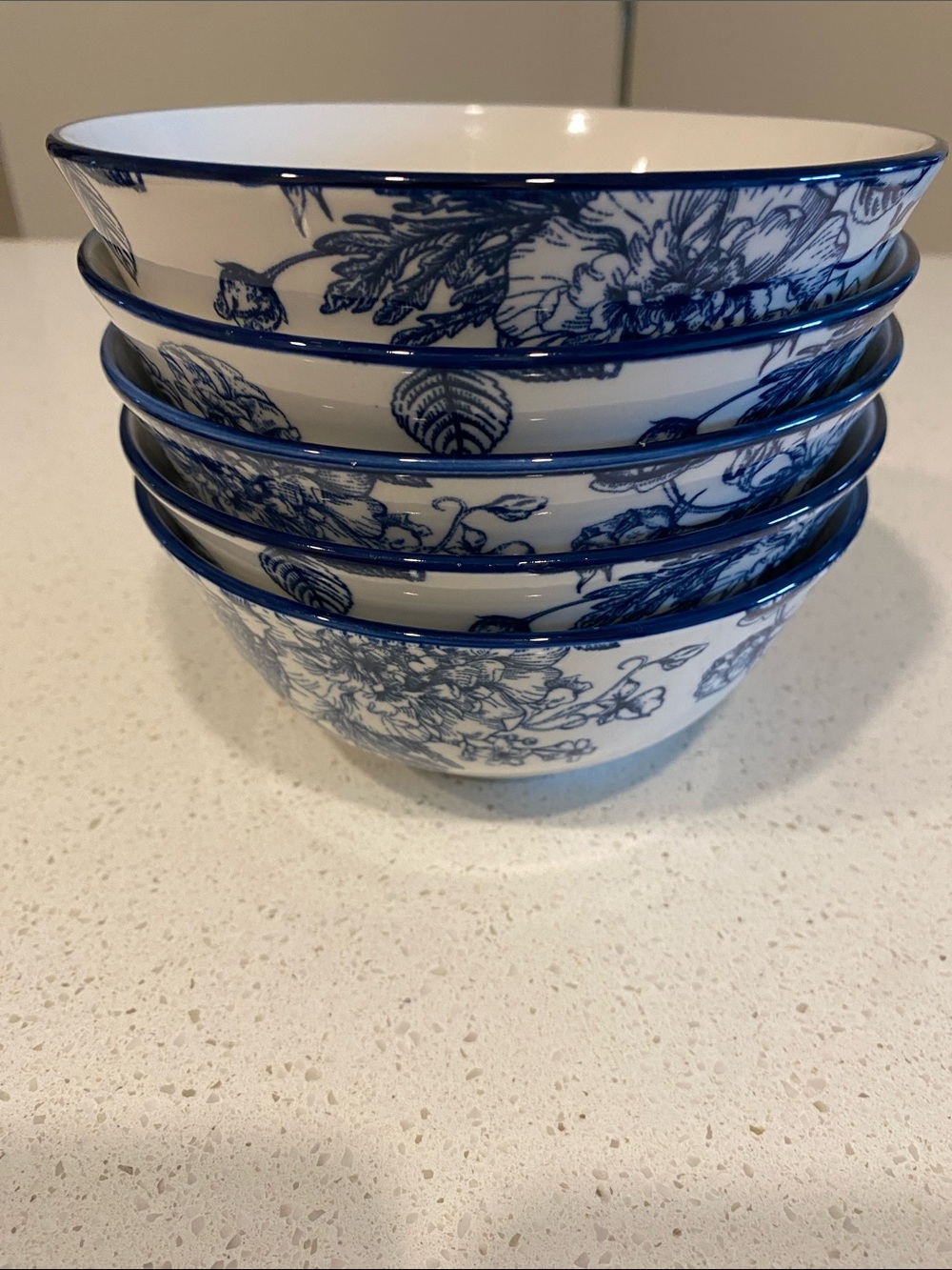 Royal Norfolk Blue and White Floral Ceramic Bowls (5)